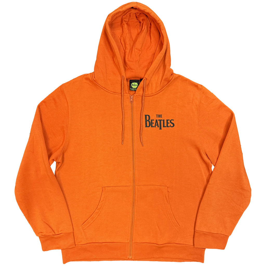 The Beatles Unisex Zipped Hoodie: Drop T Logo (Orange) (Back Print)