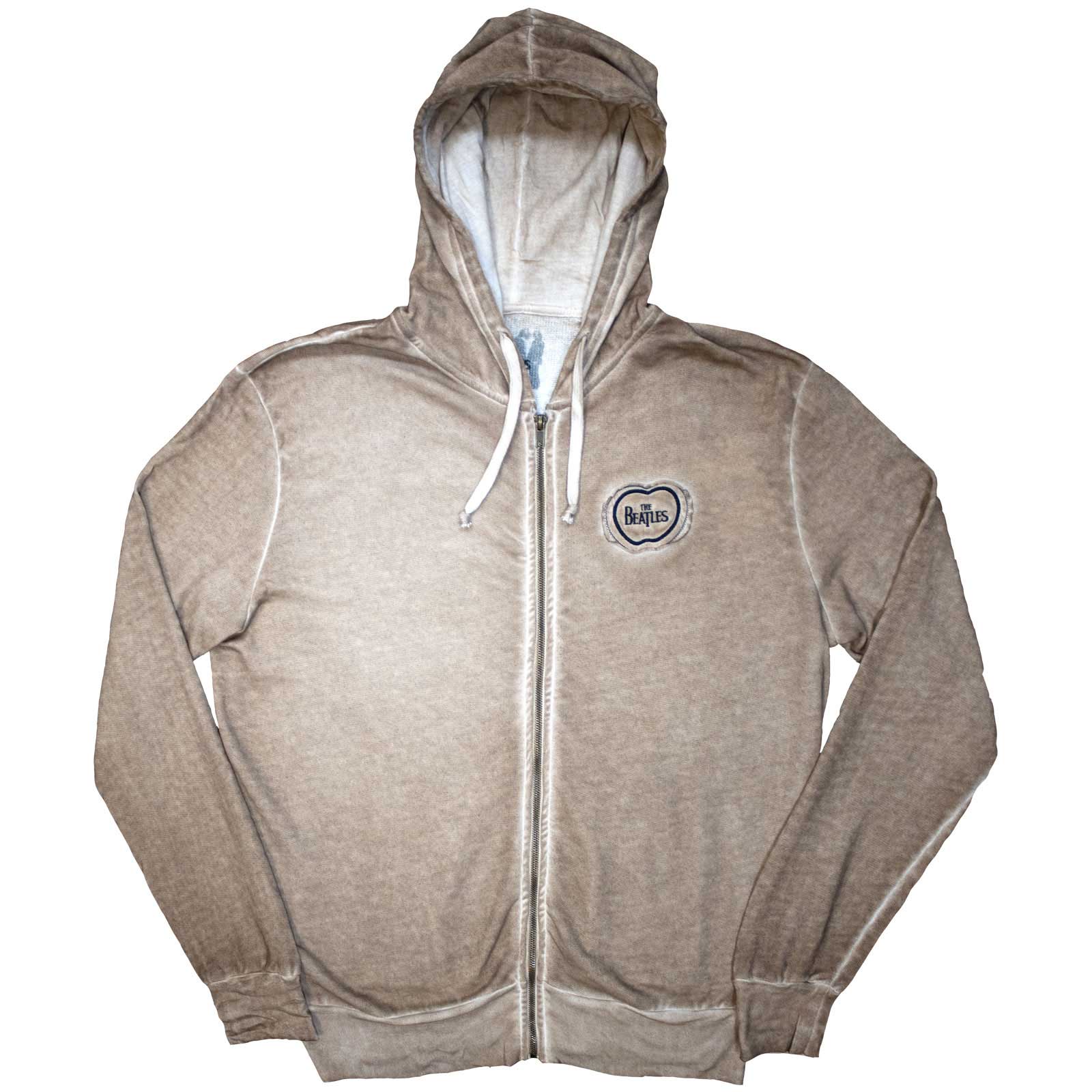 The Beatles Unisex Zipped Hoodie: Apple Logo Stone Wash (Sand) (LOS)