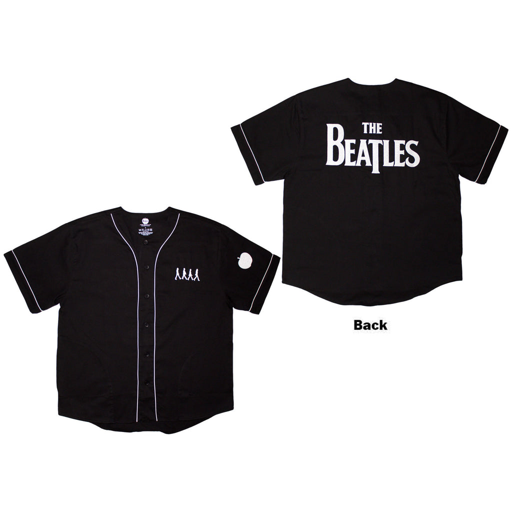 The Beatles Unisex Baseball Jersey: Apple Logo / Walking (Black) (Back Print)