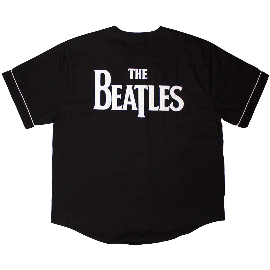 The Beatles Unisex Baseball Jersey: Apple Logo / Walking (Black) (Back Print)