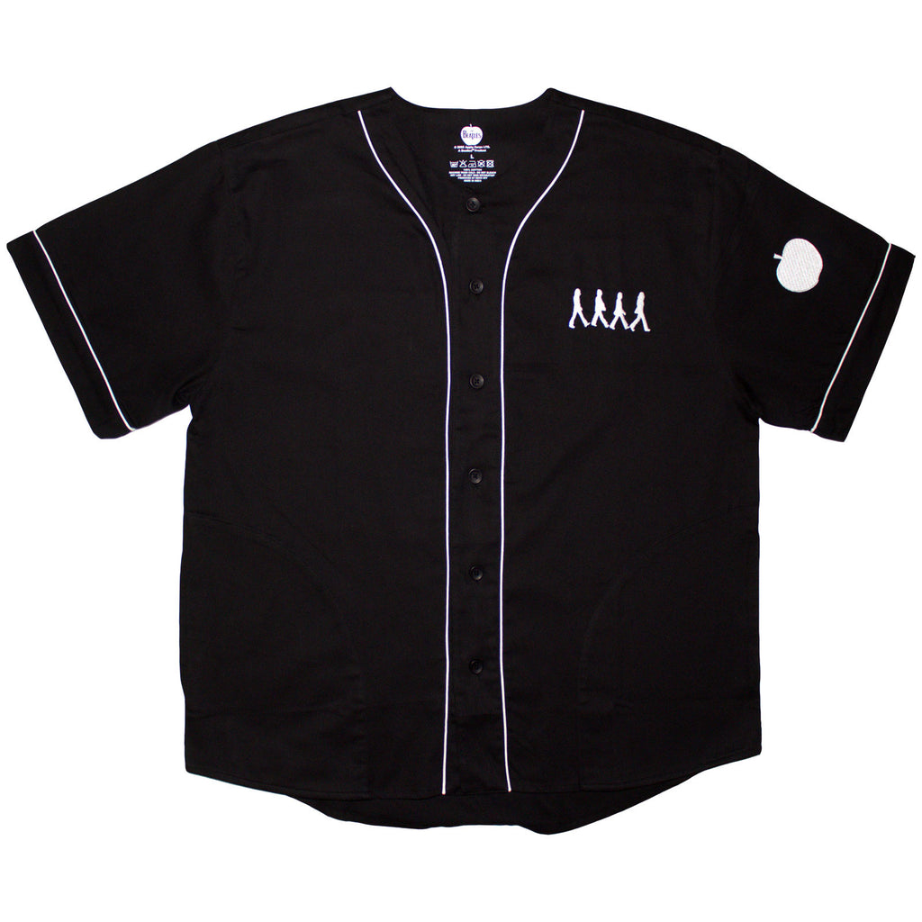 The Beatles Unisex Baseball Jersey: Apple Logo / Walking (Black) (Back Print)