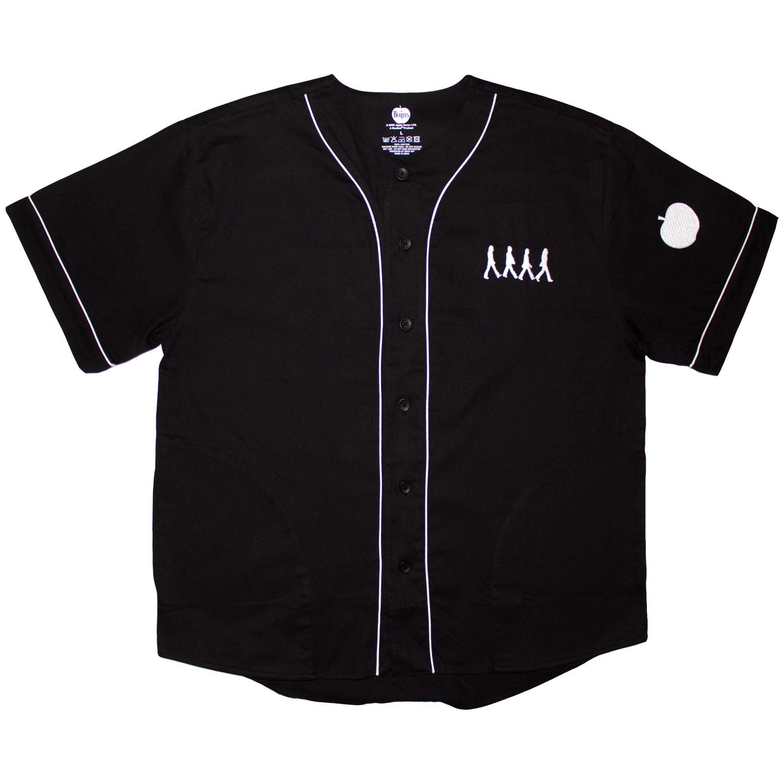 The Beatles Unisex Baseball Jersey: Apple Logo / Walking (Black) (Back Print)