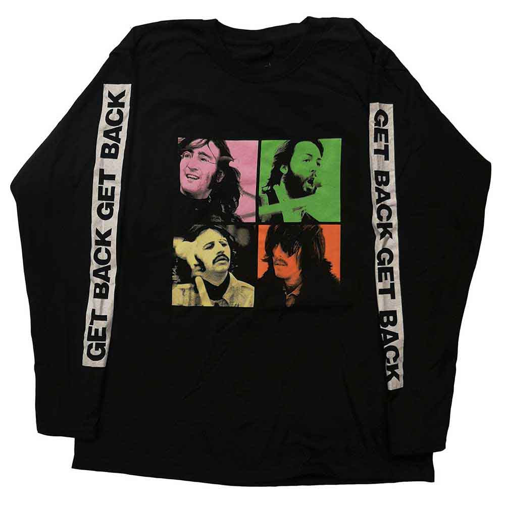 The Beatles Unisex Long Sleeve T-Shirt: Get Back Studio Shots (Black) (Sleeve Print)