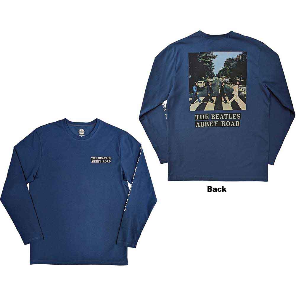 The Beatles Unisex Long Sleeve T-Shirt: Abbey Road (Denim Blue) (Back & Sleeve Print)