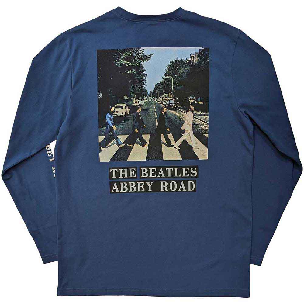 The Beatles Unisex Long Sleeve T-Shirt: Abbey Road (Denim Blue) (Back & Sleeve Print)