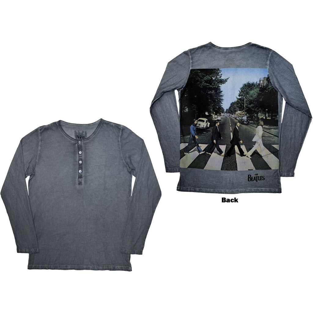 The Beatles Unisex Long Sleeve T-Shirt: Abbey Road Back Print Stone Wash (Blue) (Back Print)