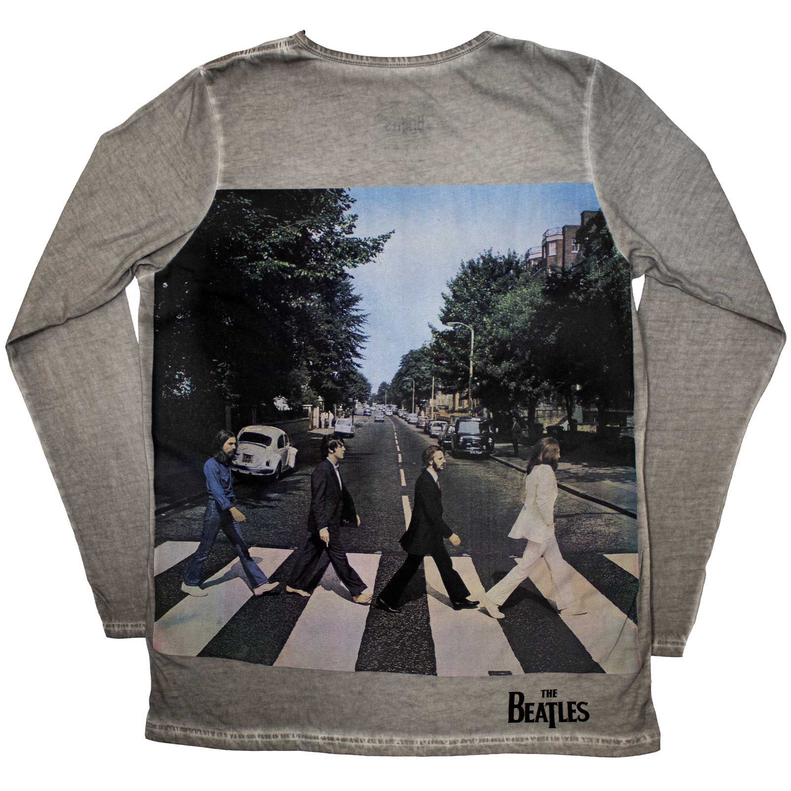 The Beatles Unisex Long Sleeve T-Shirt: Abbey Road Back Print Stone Wash (Silver Grey) (Back Print)