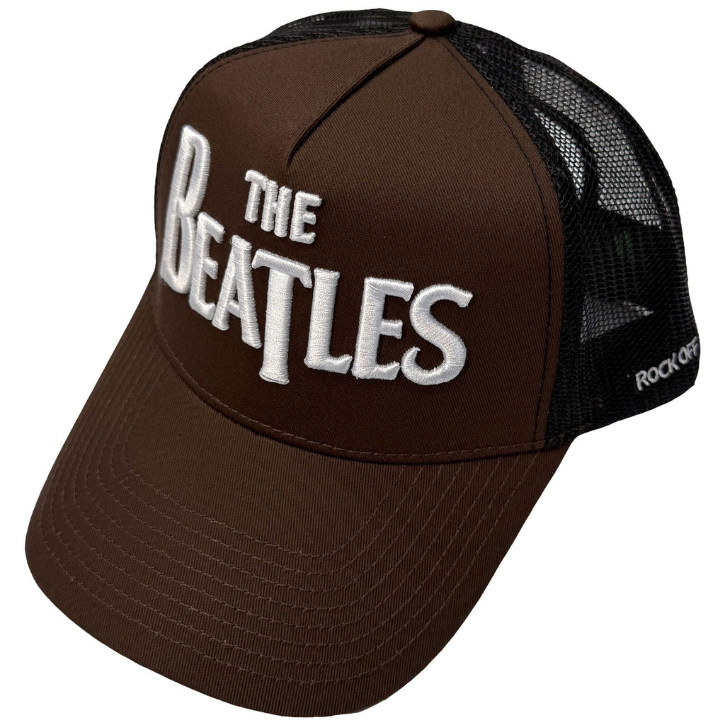 The Beatles Unisex Mesh Back Cap: Drop T Logo & Apple (Brown & Black)