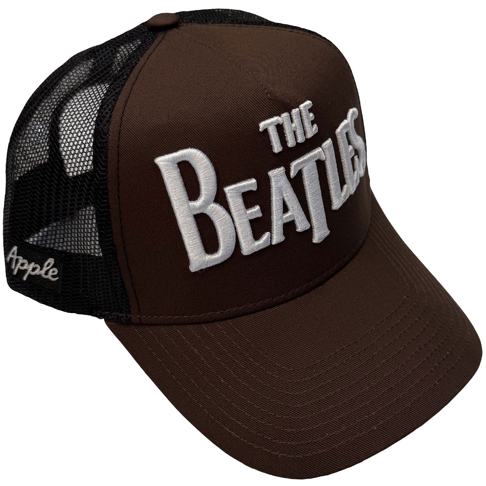 The Beatles Unisex Mesh Back Cap: Drop T Logo & Apple (Brown & Black)
