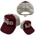 The Beatles Unisex Mesh Back Cap: Drop T Logo & Apple (Maroon Red & Natural)