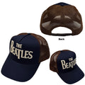 The Beatles Unisex Mesh Back Cap: Drop T Logo & Apple (Navy Blue & Brown)
