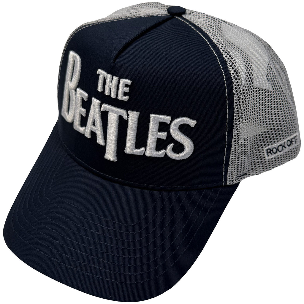 The Beatles Unisex Mesh Back Cap: Drop T Logo & Apple (Navy Blue & White)