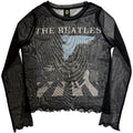 The Beatles Ladies Long Sleeve Mesh Crop Top: Abbey Road & Logo (Black)