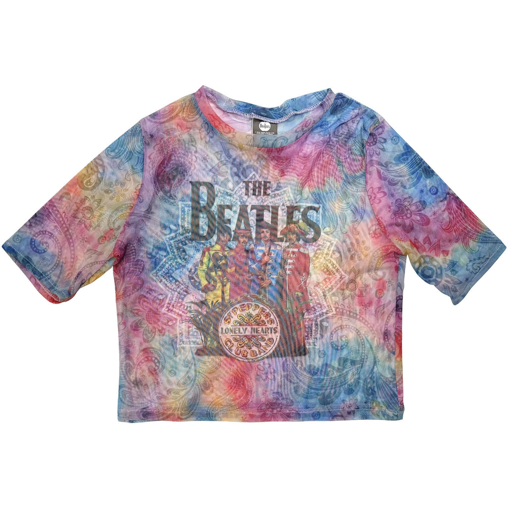 The Beatles Ladies Mesh Crop Top: Sgt Pepper (White)