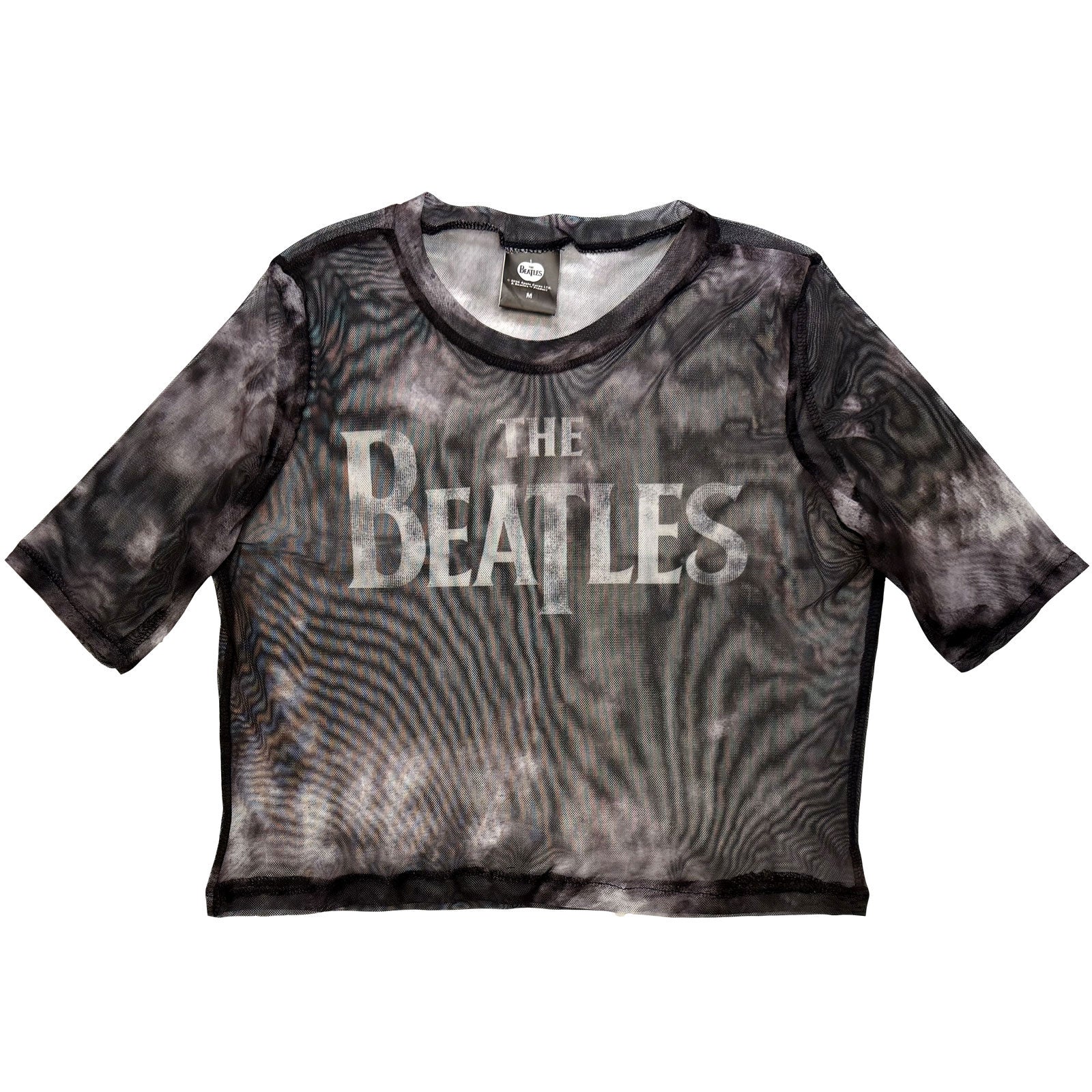 The Beatles Ladies Mesh Crop Top: Drop T Logo (Black)