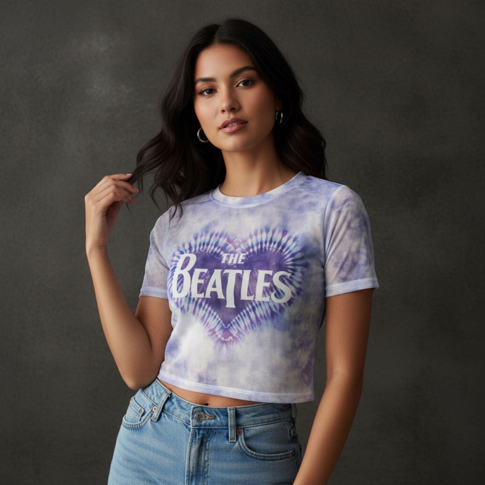 The Beatles Ladies Mesh Crop Top: Heart & Drop T Logo (White)