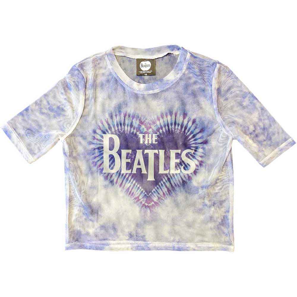 The Beatles Ladies Mesh Crop Top: Heart & Drop T Logo (White)