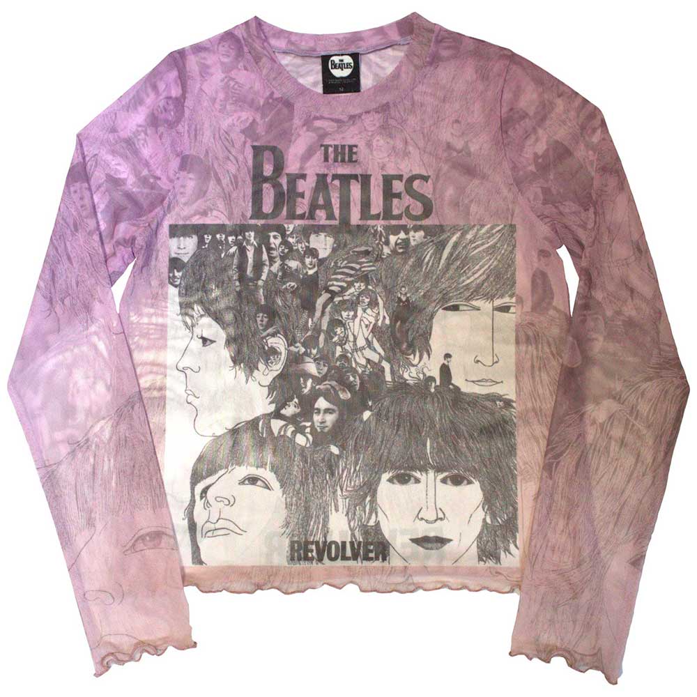 The Beatles Ladies Long Sleeve Mesh Crop Top: Revolver (Pink)