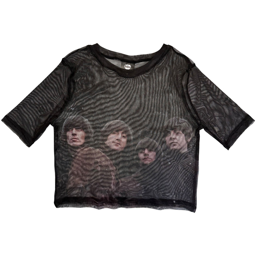 The Beatles Ladies Mesh Crop Top: Rubber Soul (Black)