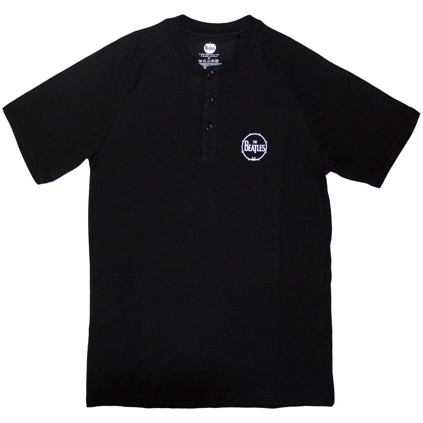 The Beatles Unisex Raglan T-Shirt: Mini Drum Logo (Black) (3 Button Collar)