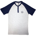 The Beatles Unisex Raglan T-Shirt: Mini Drum Logo (Grey & Navy Blue) (3 Button Collar)