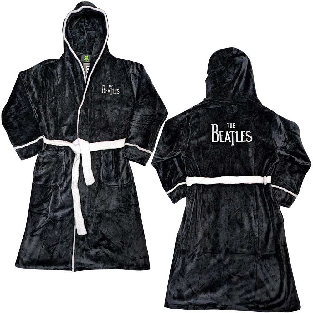 The Beatles Unisex Bathrobe: Drop T Logo (Black) (Back Print)