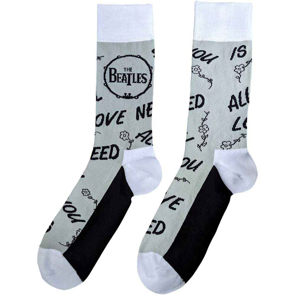 The Beatles Unisex Ankle Socks: All You Need Is Love & Drum (Grey) (UK Size 7 - 11)