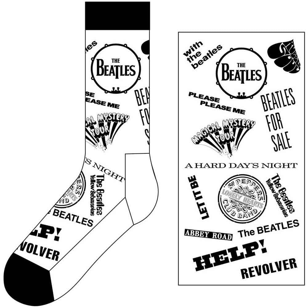 The Beatles Unisex Ankle Socks: Albums Monochrome (White) (UK Size 7 - 11)