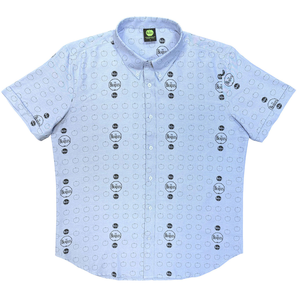The Beatles Unisex Casual Shirt: Drum & Apples (Oxford Blue) (All Over Print)