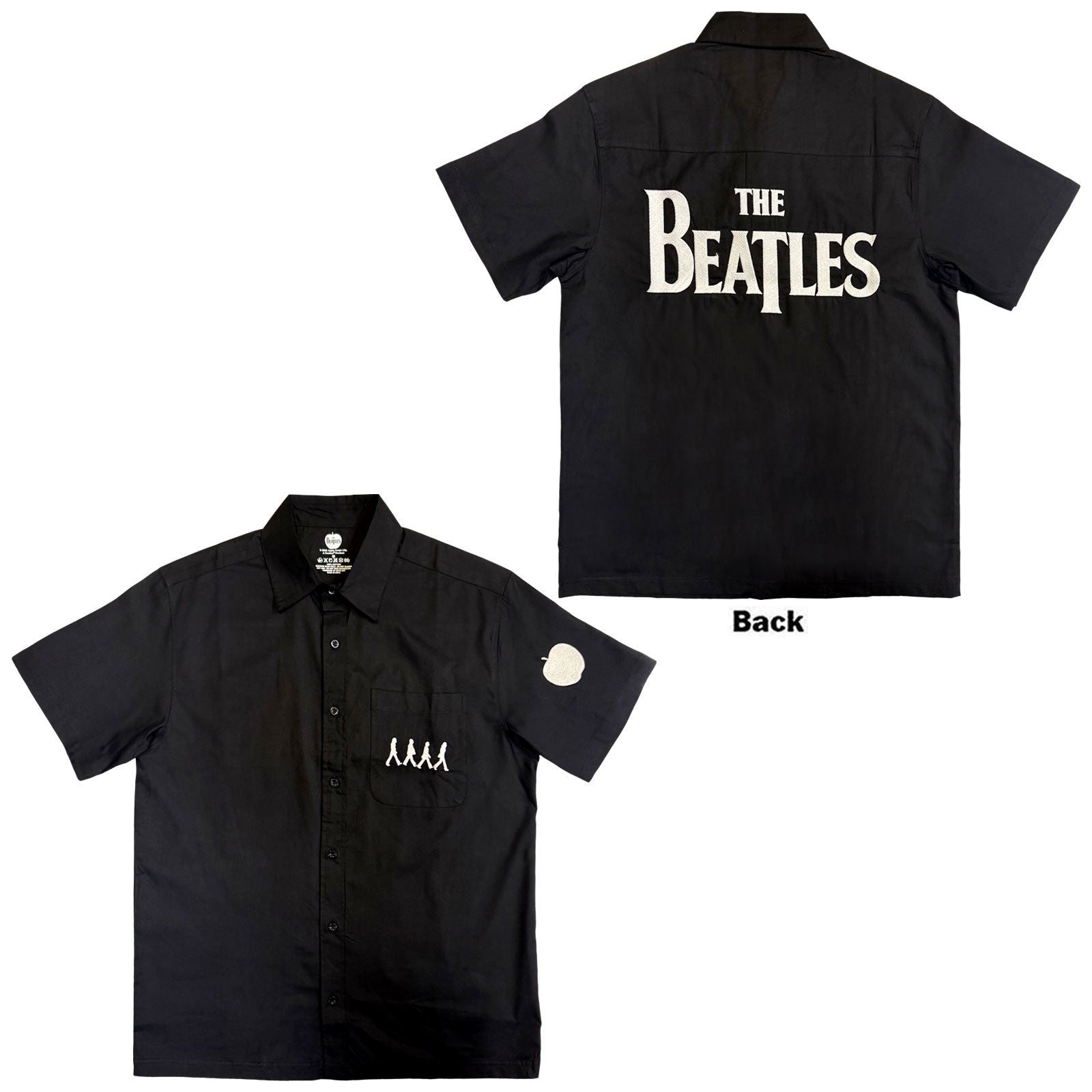 The Beatles Unisex Casual Shirt: Apple Logo / Walking (Black) (Back & Sleeve Print)