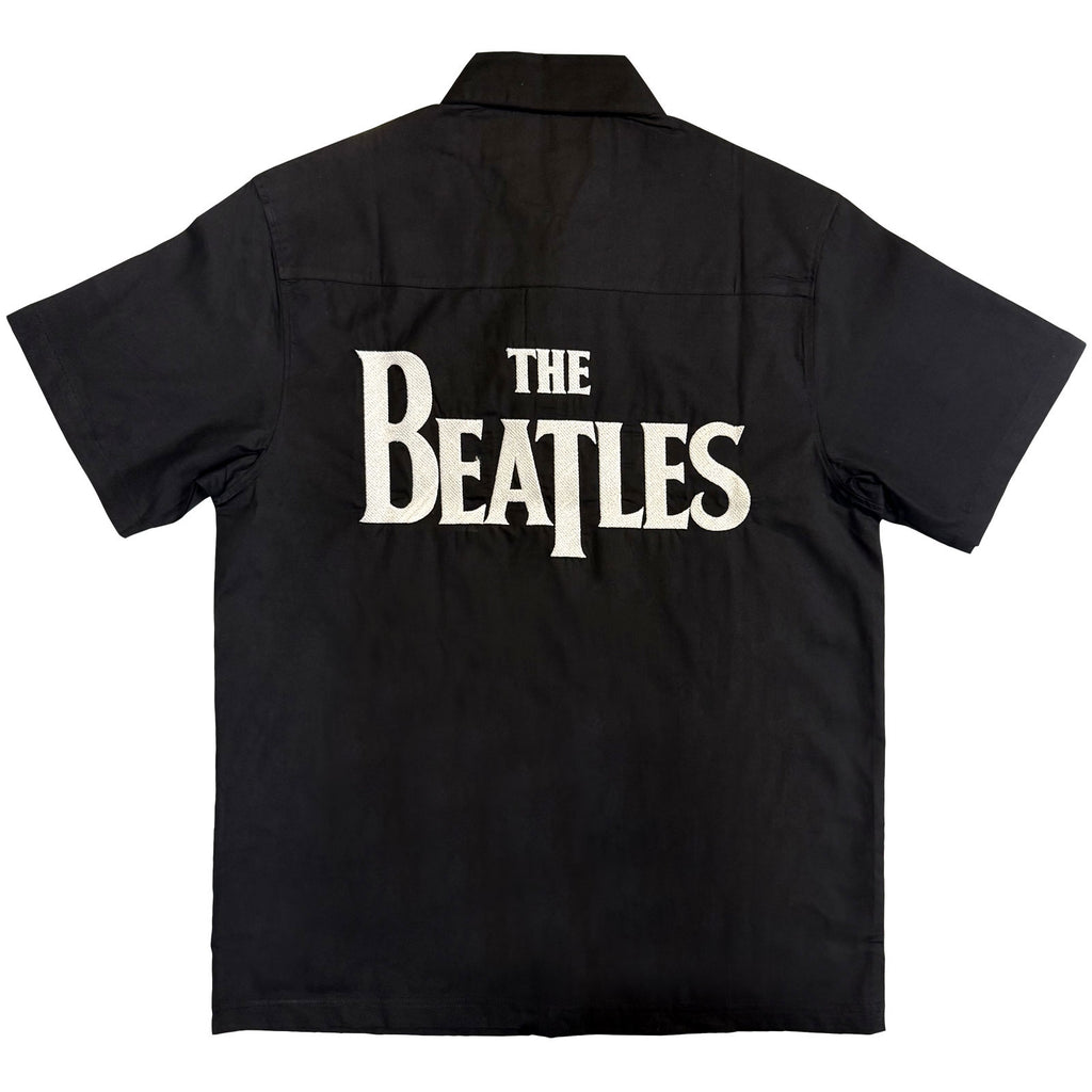 The Beatles Unisex Casual Shirt: Apple Logo / Walking (Black) (Back & Sleeve Print)