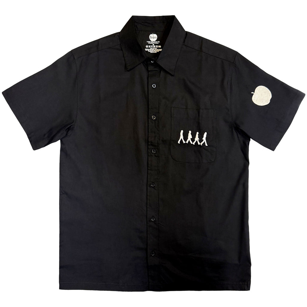 The Beatles Unisex Casual Shirt: Apple Logo / Walking (Black) (Back & Sleeve Print)