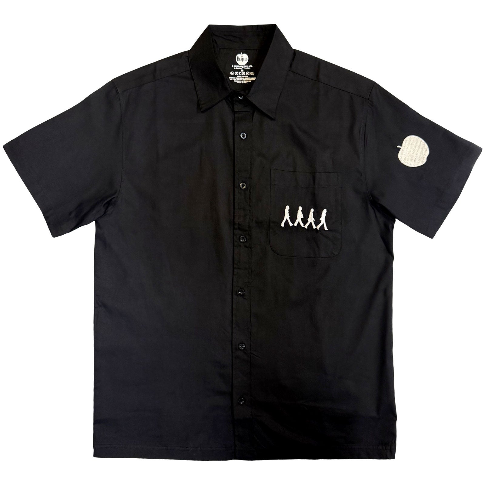 The Beatles Unisex Casual Shirt: Apple Logo / Walking (Black) (Back & Sleeve Print)