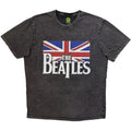 The Beatles Unisex Stone Wash T-Shirt: Drop T Logo & Vintage Flag (Charcoal Grey)