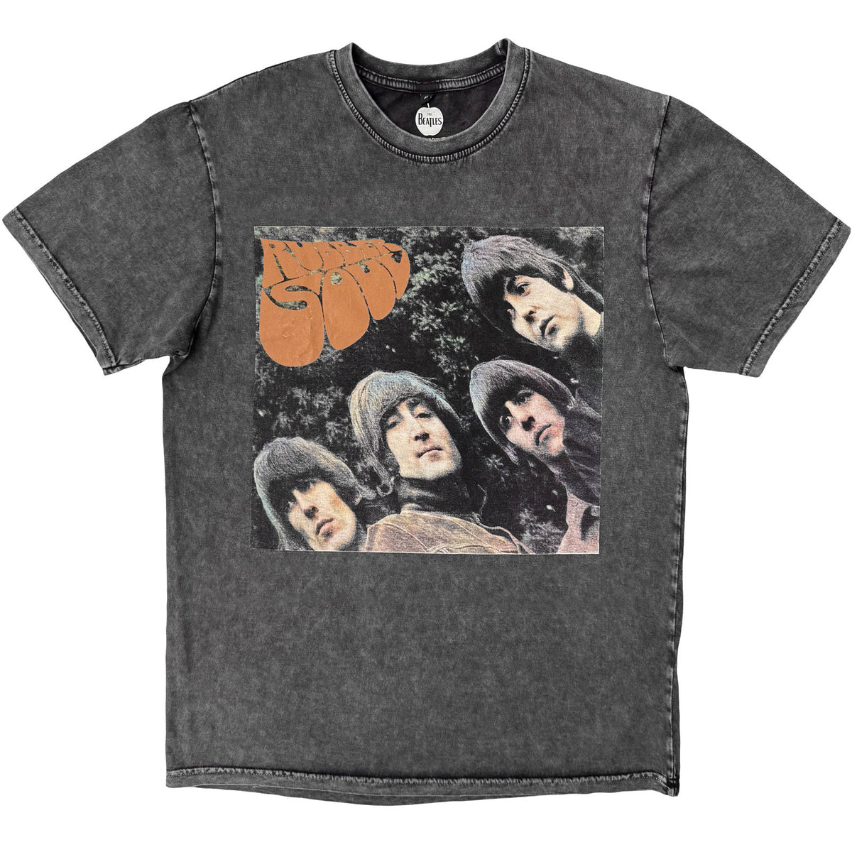 The Beatles Unisex Stone Wash T-Shirt: Rubber Soul (Charcoal Grey) (Back Print)