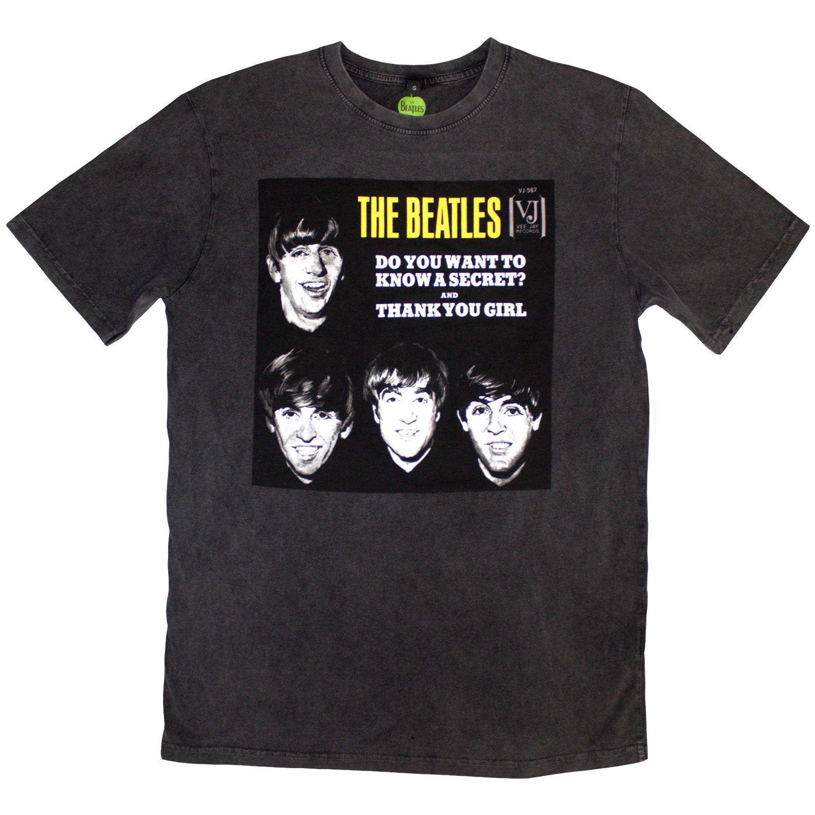 The Beatles Unisex Stone Wash T-Shirt: VJ Secret Sleeve (Charcoal Grey)