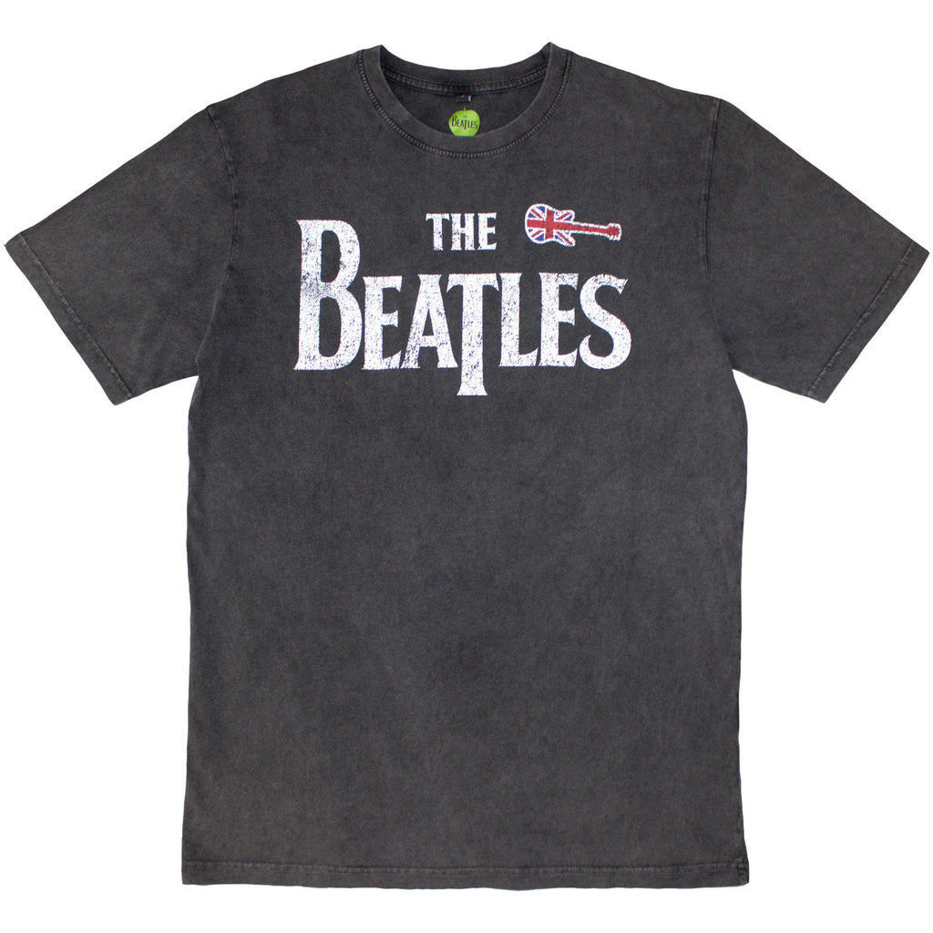 The Beatles Unisex Stone Wash T-Shirt: Guitar & Drop T (Charcoal Grey)