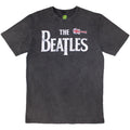The Beatles Unisex Stone Wash T-Shirt: Guitar & Drop T (Charcoal Grey)