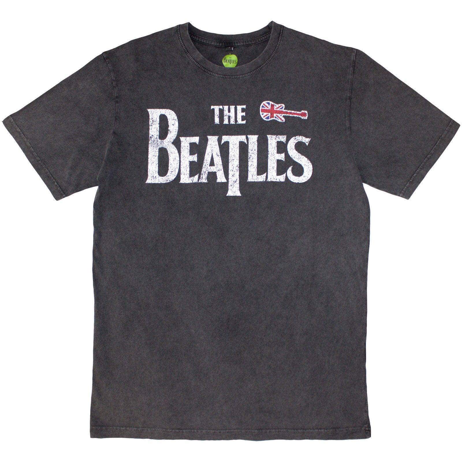 The Beatles Unisex Stone Wash T-Shirt: Guitar & Drop T (Charcoal Grey)
