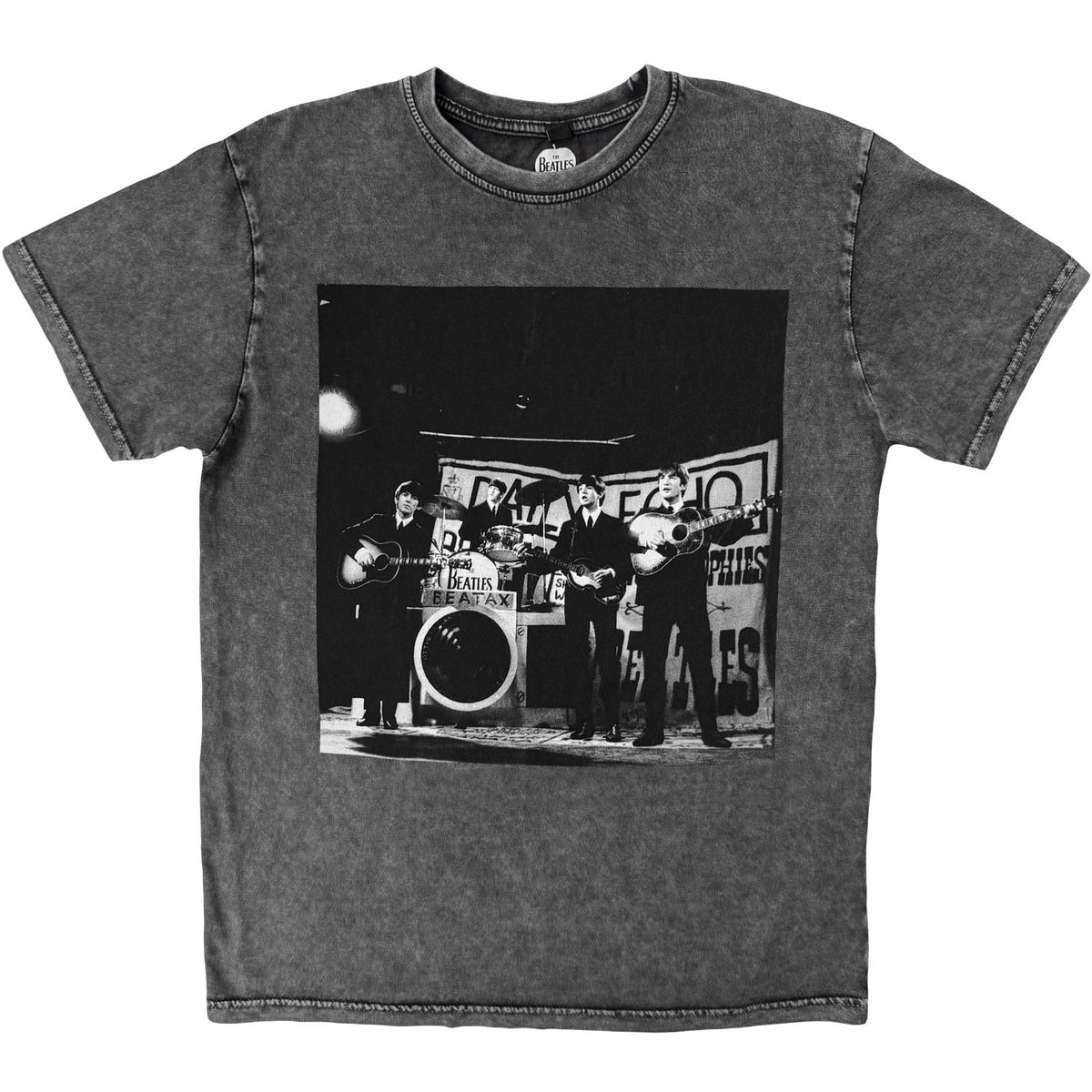 The Beatles Unisex Stone Wash T-Shirt: Group (Charcoal Grey)