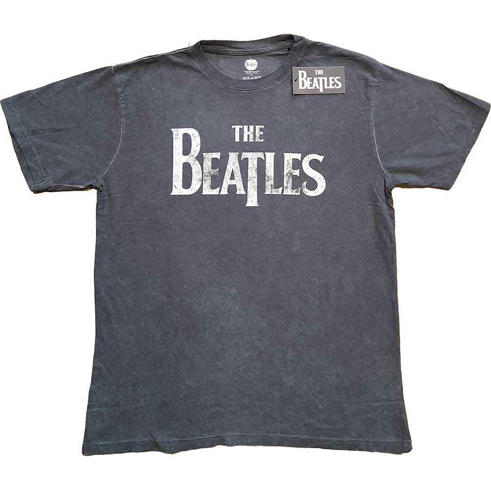 The Beatles Unisex T-Shirt: Drop T Logo Snow Wash (Charcoal Grey) (Wash Collection)