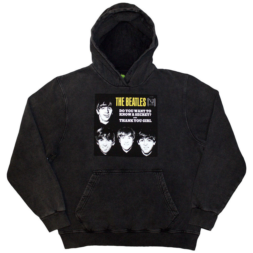 The Beatles Unisex Stone Wash Pullover Hoodie: VJ Secret Sleeve (Charcoal Grey) (Wash Collection)