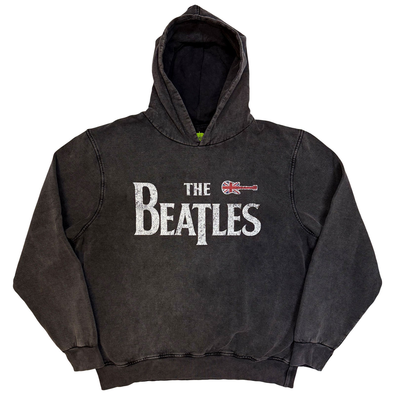 The Beatles Unisex Stone Wash Pullover Hoodie: Guitar & Drop T (Charcoal Grey)