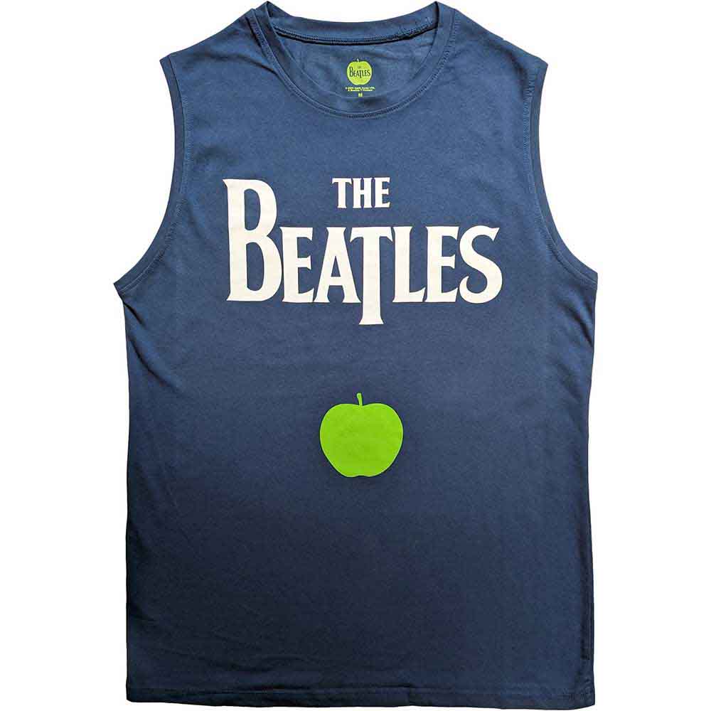 The Beatles Unisex Tank T-Shirt: Drop T Logo & Apple (Denim Blue)