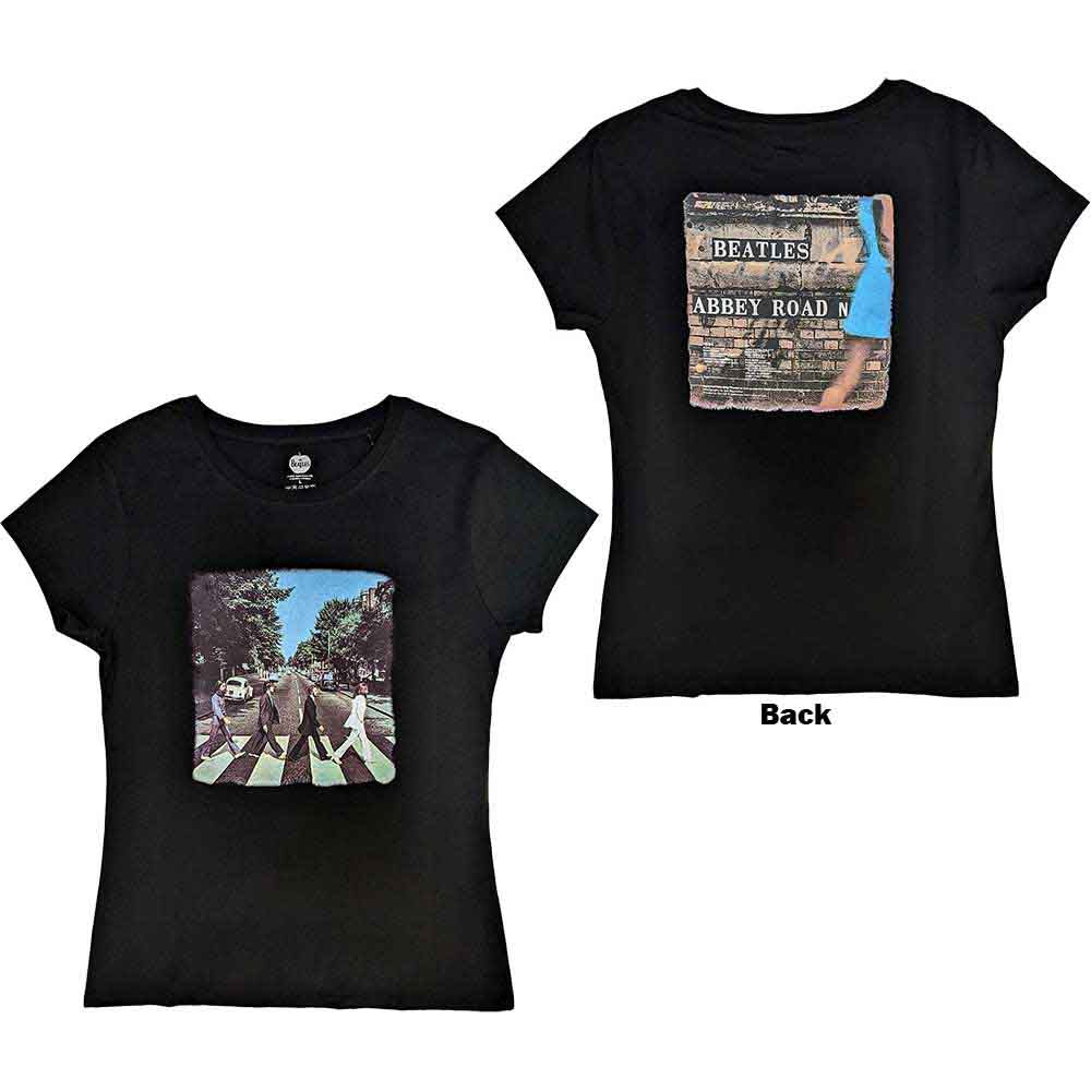 The Beatles Ladies T-Shirt: Vintage Abbey Road (Black) (Back Print)