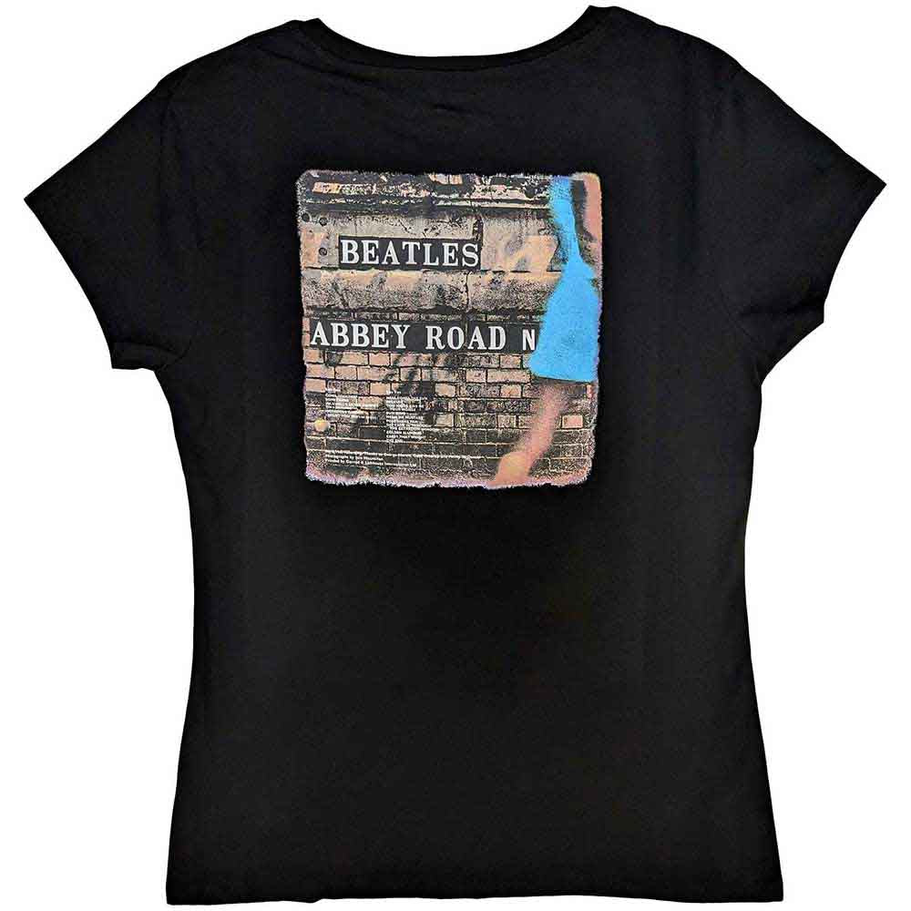 The Beatles Ladies T-Shirt: Vintage Abbey Road (Black) (Back Print)