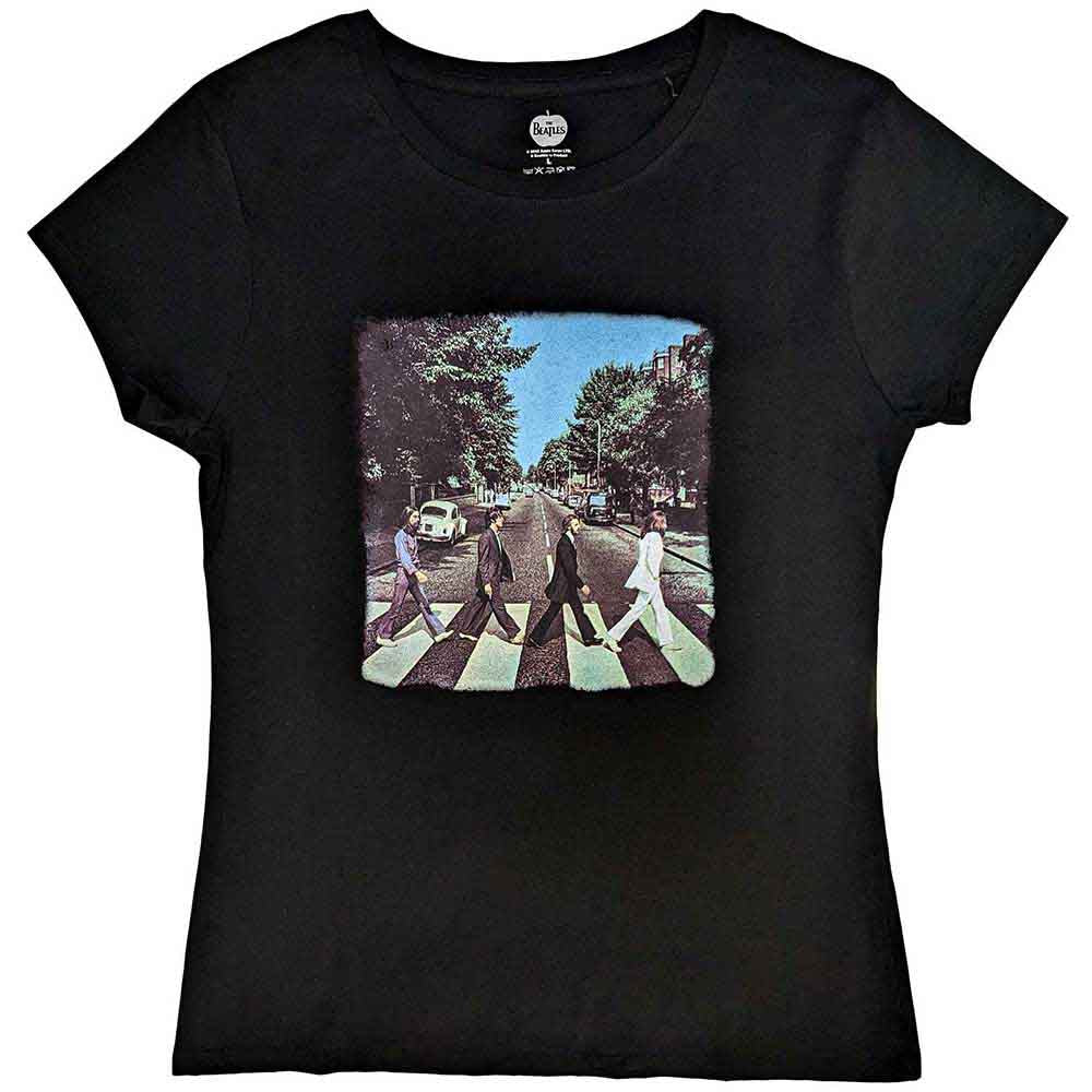 The Beatles Ladies T-Shirt: Vintage Abbey Road (Black) (Back Print)
