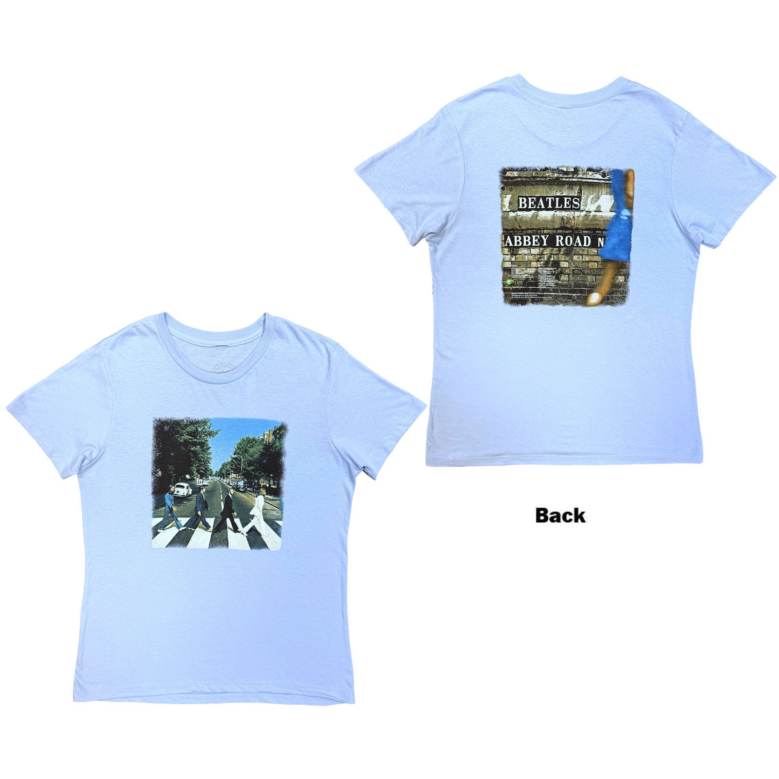 The Beatles Ladies T-Shirt: Vintage Abbey Road (Light Blue) (Back Print)