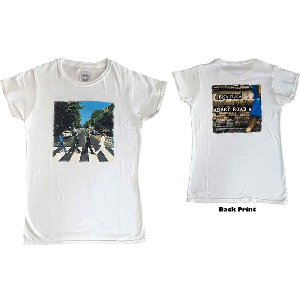 The Beatles Ladies T-Shirt: Vintage Abbey Road (White) (Back Print)