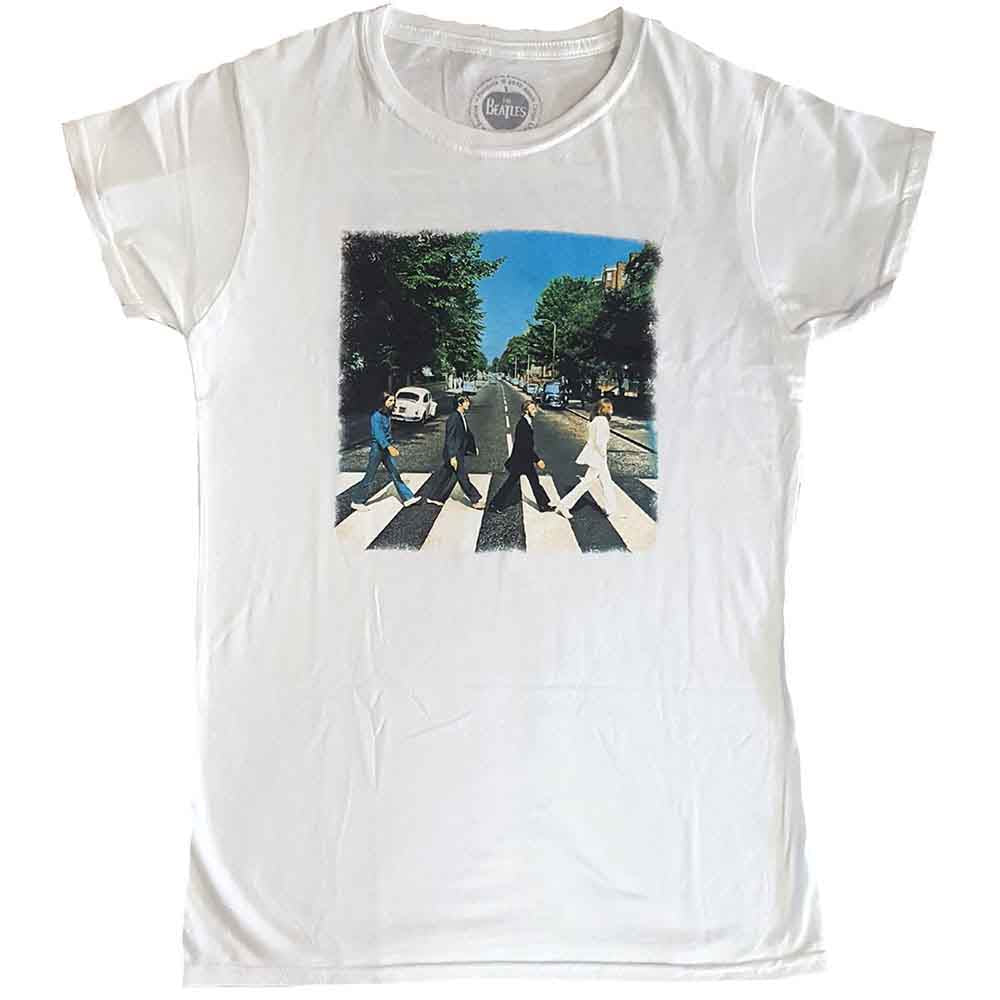 The Beatles Ladies T-Shirt: Vintage Abbey Road (White) (Back Print)